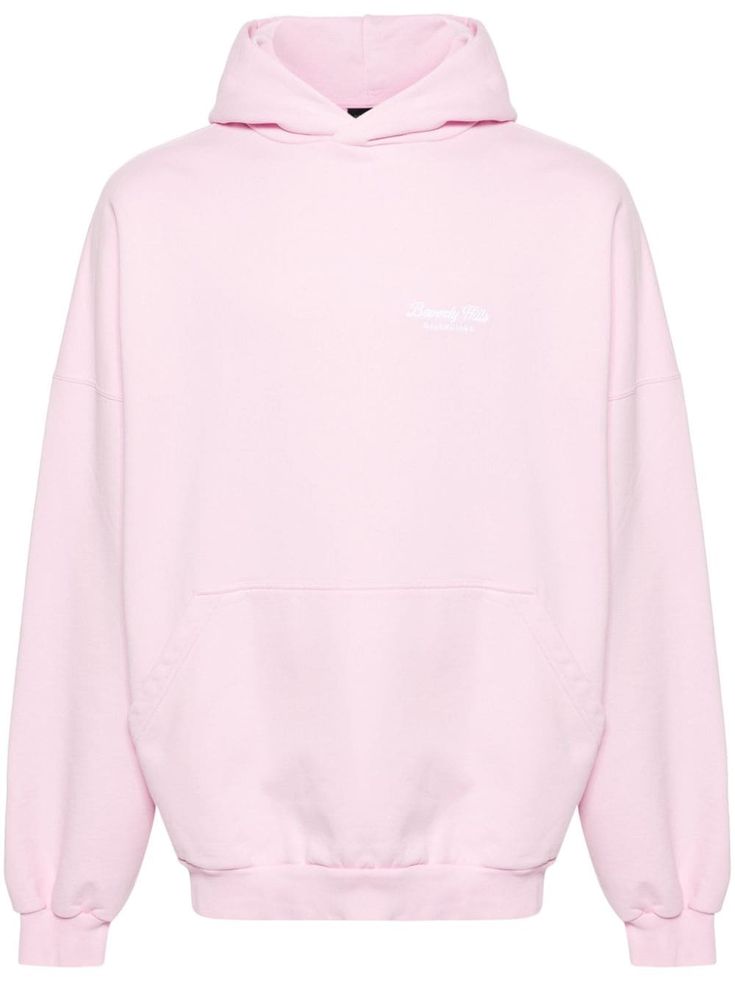 light pink cotton jersey texture slouchy hood drop shoulder long sleeves embroidered logo at the chest front pouch pocket ribbed cuffs and hem French terry lining When buying this unisex item, keep in mind that it is graded in standard men's sizing. We've partnered with Good On You — an independent agency that rates how brands perform in relation to their impact on the planet, people and animals, with a multi-criteria rating simplified to a five points scale. In order to be awarded our conscious label, larger brands need to score a minimum of four out of five ('Good'), while smaller brands must score at least three out of five ('It's A Start'). This item comes from a brand rated three out of five ('It's A Start') by Good on You at the time it was added on FARFETCH. Please note, this is a b City Shorts, Balenciaga Triple S, Embroidered Hoodie, Pink Hoodie, Summer Beach Wear, Espadrille Shoes, Derby Shoes, Party Shoes, Light Jacket