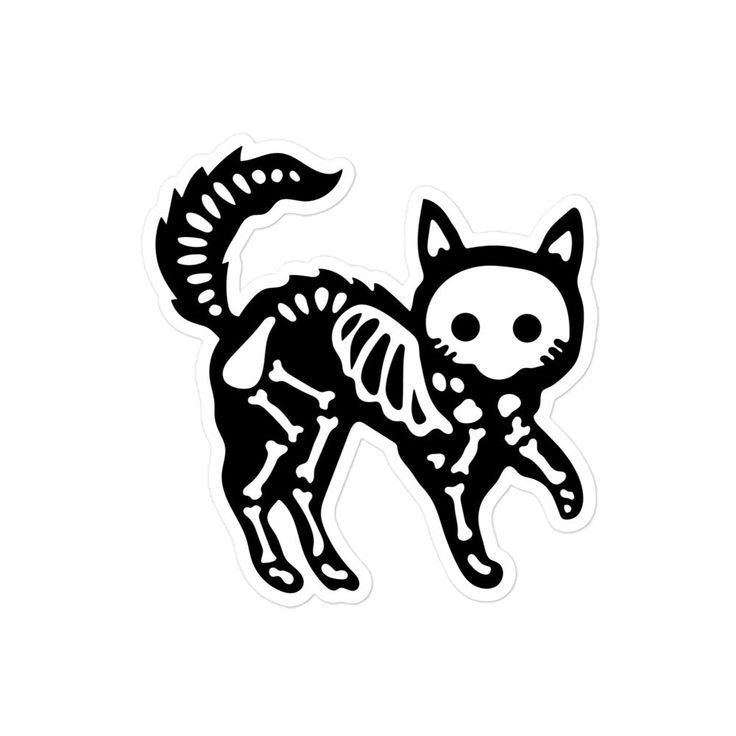 a sticker with a cat skeleton on it's back and the tail is black