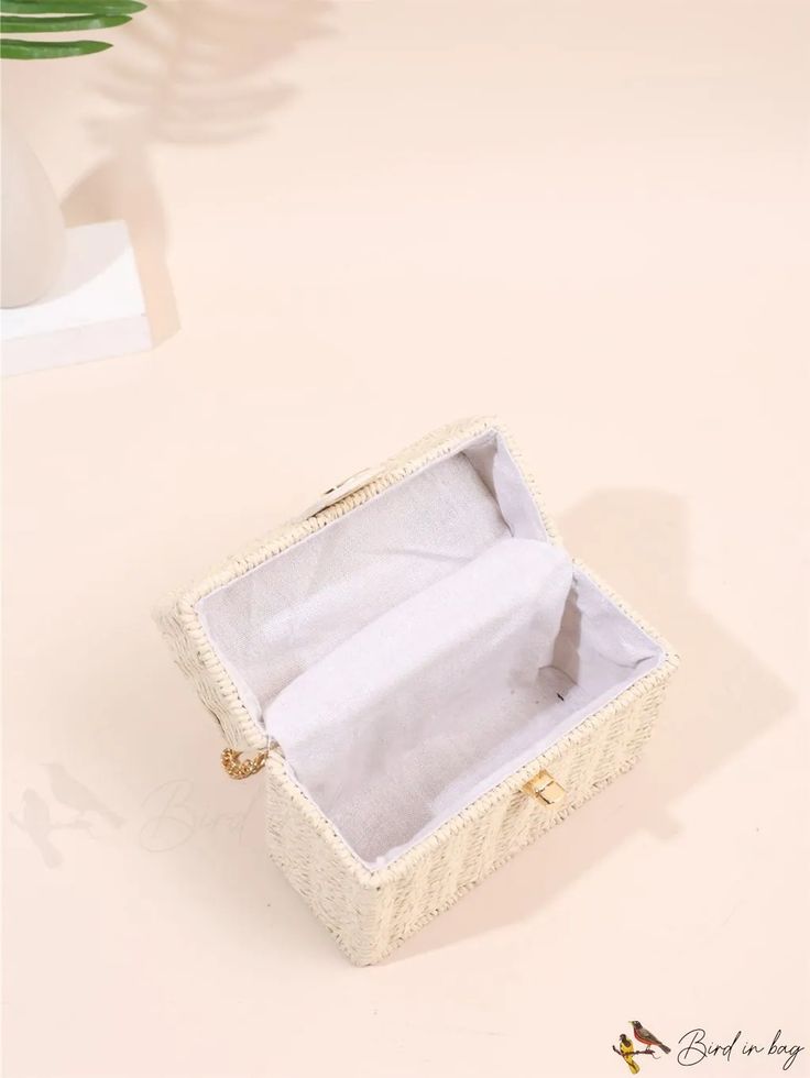 BirdinBag - Compact Twist Lock Straw Bag Beige Rectangular Box Bag For Gifting, Rectangular Beige Box Bag For Gifts, Beige Box Bag With Top Carry Handle As Gift, Beige Box Bag With Top Carry Handle For Gift, Beige Box Bag With Top Carry Handle, Beige Box Bag With Top Handle As Gift, Cream Rectangular Box Bag For Gifts, Rectangular Cream Box Bag For Gift, Rectangular Cream Box Bag For Gifts