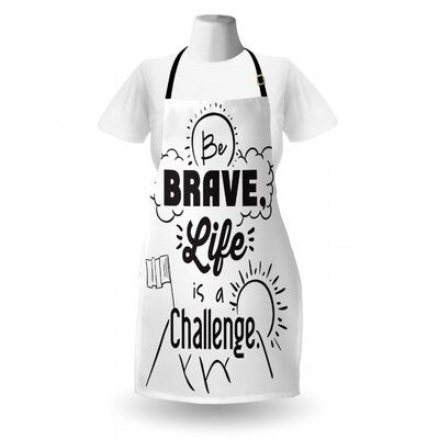 a white apron that says brave life is a challenge