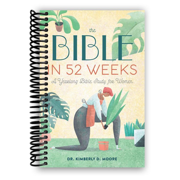 the bible in 52 weeks book is open and showing an image of a man watering plants