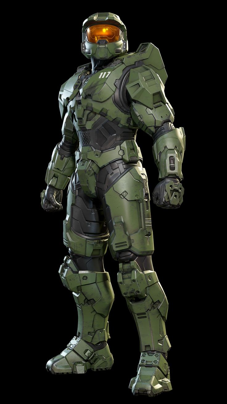 an image of a halo master from halo wars, standing in front of a black background