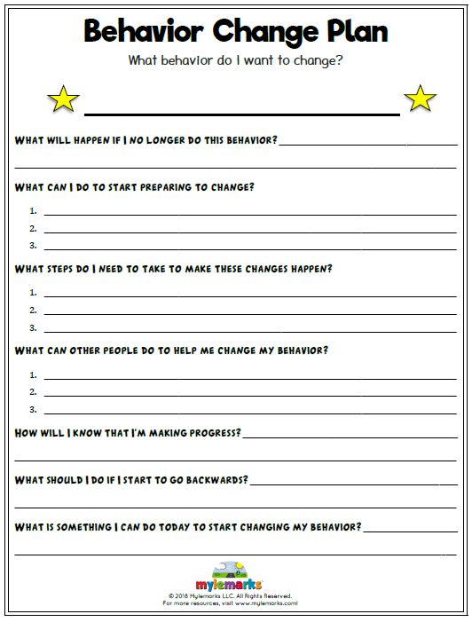 the behavior change plan is shown in this printable worksheet for students to use