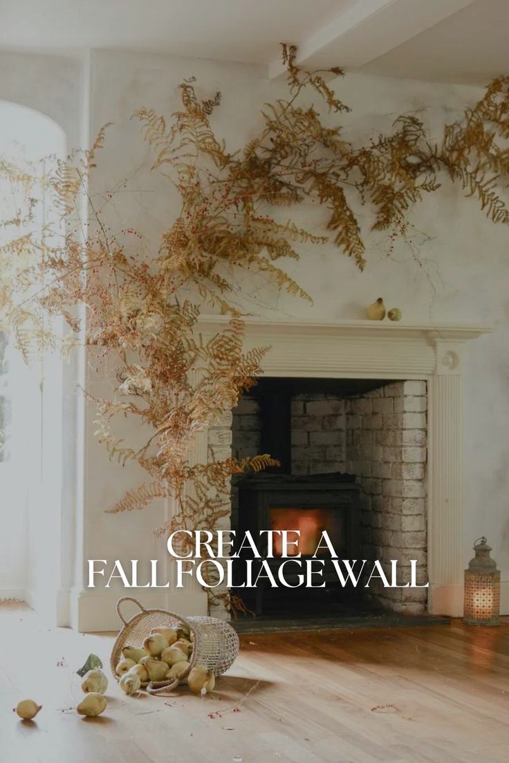 an image of a fireplace with fall foliage on it