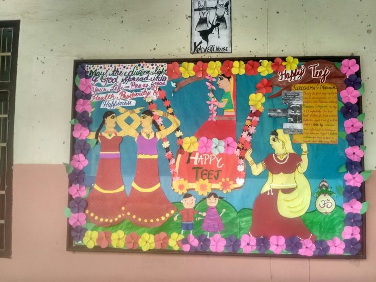 a colorful bulletin board on the wall with flowers and people in india written on it