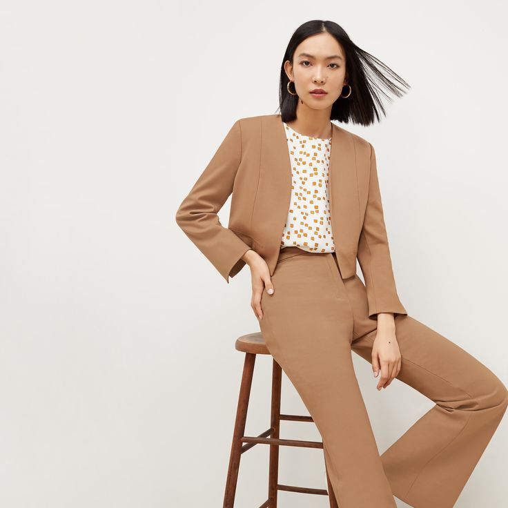 This chic suiting staple features clean lines, a slightly cropped hemline, an internal pocket, and strategically placed seams designed to flatter. Suit Shop, Women Supporting Women, Mix And Match, Capsule Wardrobe, Summer Collection, Sheath Dress, Women's Blazer, Camel, Pencil Skirt