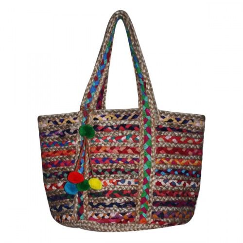 Hand-Woven Jute Beach Tote Casual Multicolor Beach Bag, Bohemian Jute Beach Bag For Vacation, Casual Cotton Beach Bag For Vacation, Casual Beach Bag For Summer Festival, Bohemian Woven Cotton Beach Bag, Woven Cotton Beach Bag For Summer, Bohemian Multicolor Cotton Beach Bag, Multicolor Cotton Beach Bag For Vacation, Multicolor Jute Beach Bag For Beach Season