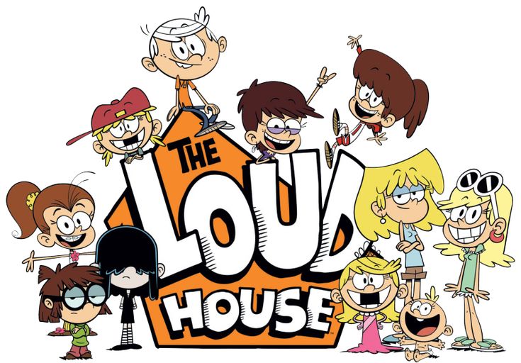 the loud house logo with many cartoon characters