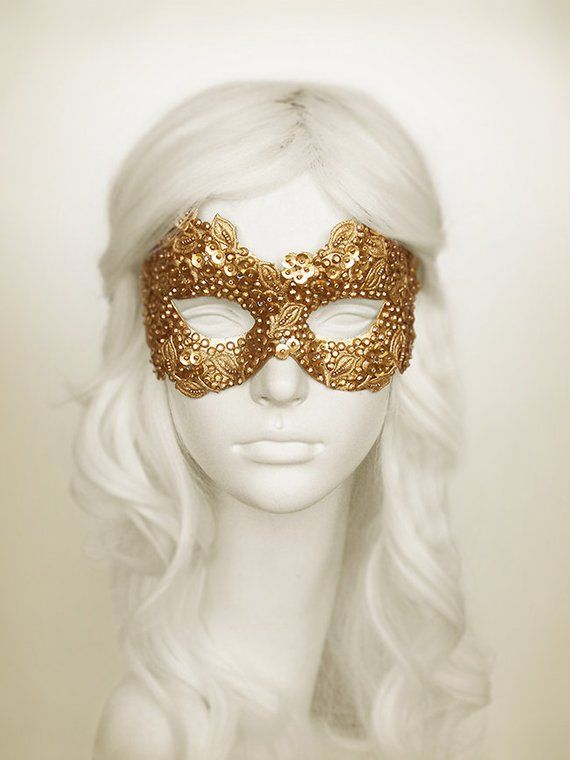 Gold color Venetian mask with rhinestone and bead embellishments, fabric applique and sequin flowers. Back surface is covered with fabric for comfortable use. Ribbons added both sides to tie. (Ribbons may be slightly different from the picture depending on supply stock condition) Base mask Masquerade Ideas, Silver Masquerade Mask, Gold Masquerade Mask, The Mask Costume, Masquerade Ball Mask, Fantasy Party, Prom Costume, Mask Aesthetic, Fantasy Outfits