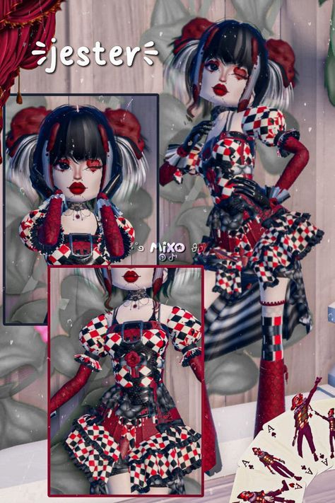 Dti Theme Crazy Day, Jester Dress To Impress, Dystopian Dress, Jester Outfit, Duo Dress, Spirit Game, Clown Dress, Emo Roblox, Outfit Hacks