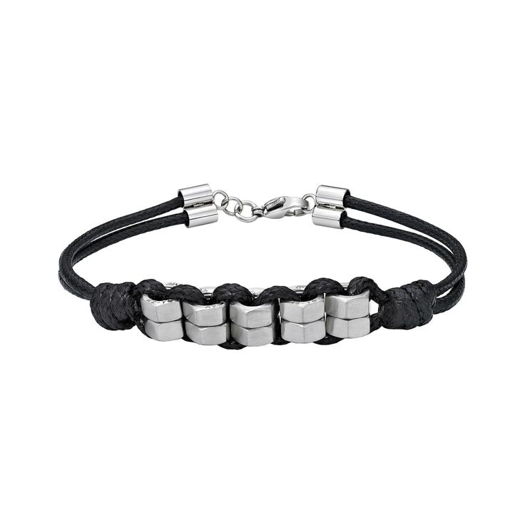 Add a stylish new element to your daily look with this LYNX men's stainless steel and black cord bracelet. Add a stylish new element to your daily look with this LYNX men's stainless steel and black cord bracelet.  Black waxed cord Metal: stainless steel Length: 8.25 in. Packaging: pouch Finish: polished Size: 8.25. Gender: male. Age Group: adult. Casual Stainless Steel Bracelet With Clasp, Casual Stainless Steel Bracelets, Casual Stainless Steel Bracelet, Modern Braided Bracelets With Stainless Steel Clasp For Everyday, Modern Everyday Braided Bracelet With Stainless Steel Clasp, Casual Adjustable Braided Bracelet With Stainless Steel Clasp, Adjustable Casual Braided Bracelet With Stainless Steel Clasp, Modern Metal Braided Bracelets For Everyday, Modern Metal Braided Bracelet For Everyday Wear