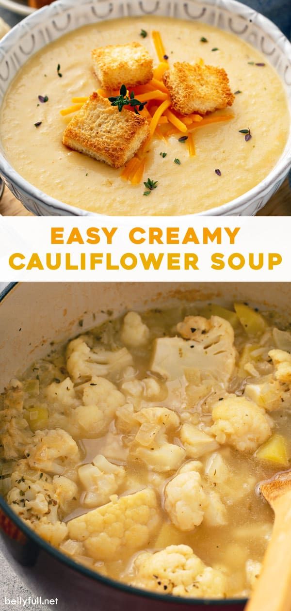 two pictures showing different types of cauliflower soup