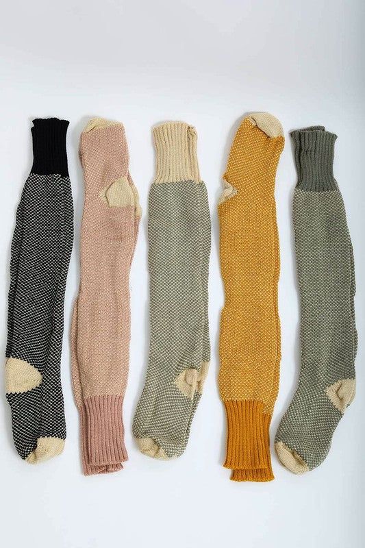 These cozy knit socks feature a knee high length with a ribbed knit cuff and a contrast toe. These cute slouchy socks will keep your toes toasty and warm. Wear them around the house or style them under tall boots to add warmth and a pop of color to your look! One Size Fits Most, Oversized, Length: Knee High Fabric Contents: 100% Acrylic Socks And Boots, Thermal Socks, Style Lounge, Soft Sock, Cozy Socks, Favorite Boots, Top Graphic Tees, Boot Socks, Comforters Cozy