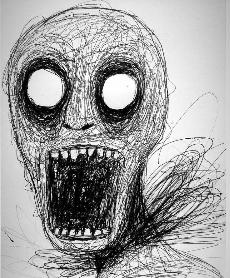 a drawing of a skeleton with big eyes