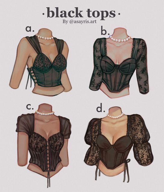 four different types of bras with lace on the front and back, all in black