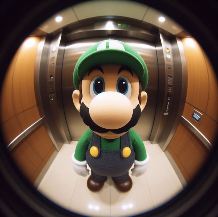 an image of a super mario bros character looking through a hole