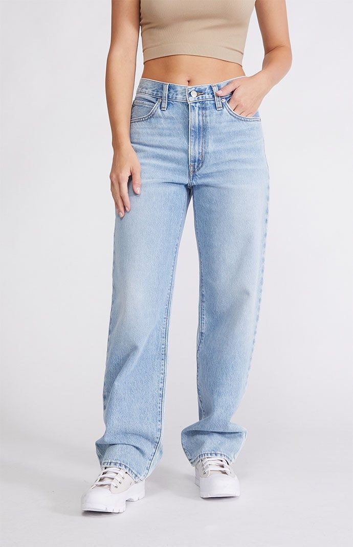 Levi's Light Indigo '94 Baggy Jeans | PacSun Levi Pants Women, Levis 94 Baggy, Levis Jeans Women, Light Wash Straight Leg Jeans, Light Washed Jeans, Spirit Week Outfits, Jeans Pacsun, Levis Pants, Jeans Levis