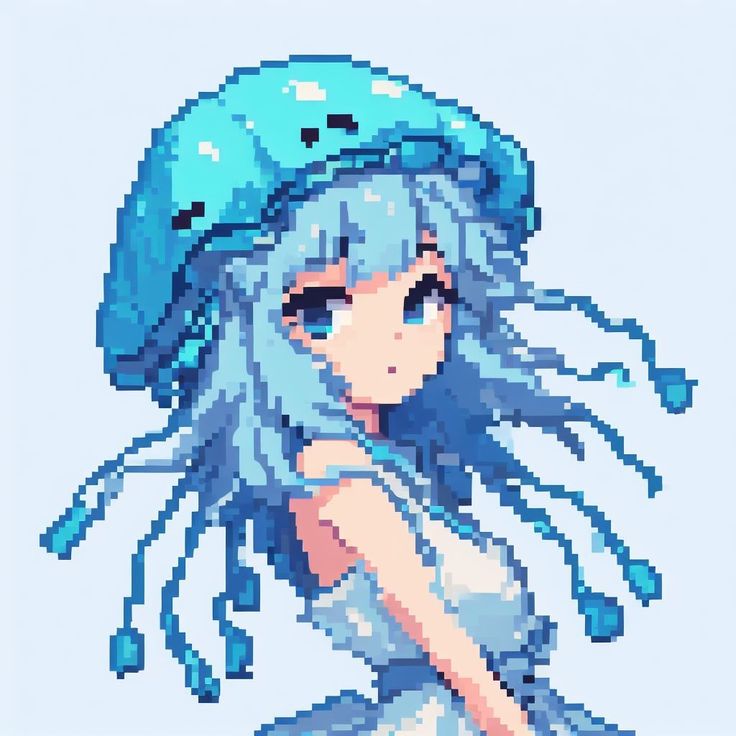 Jellyfish Hat, Blue Jellyfish, Jellyfish, A Girl, Hair, Anime, Blue