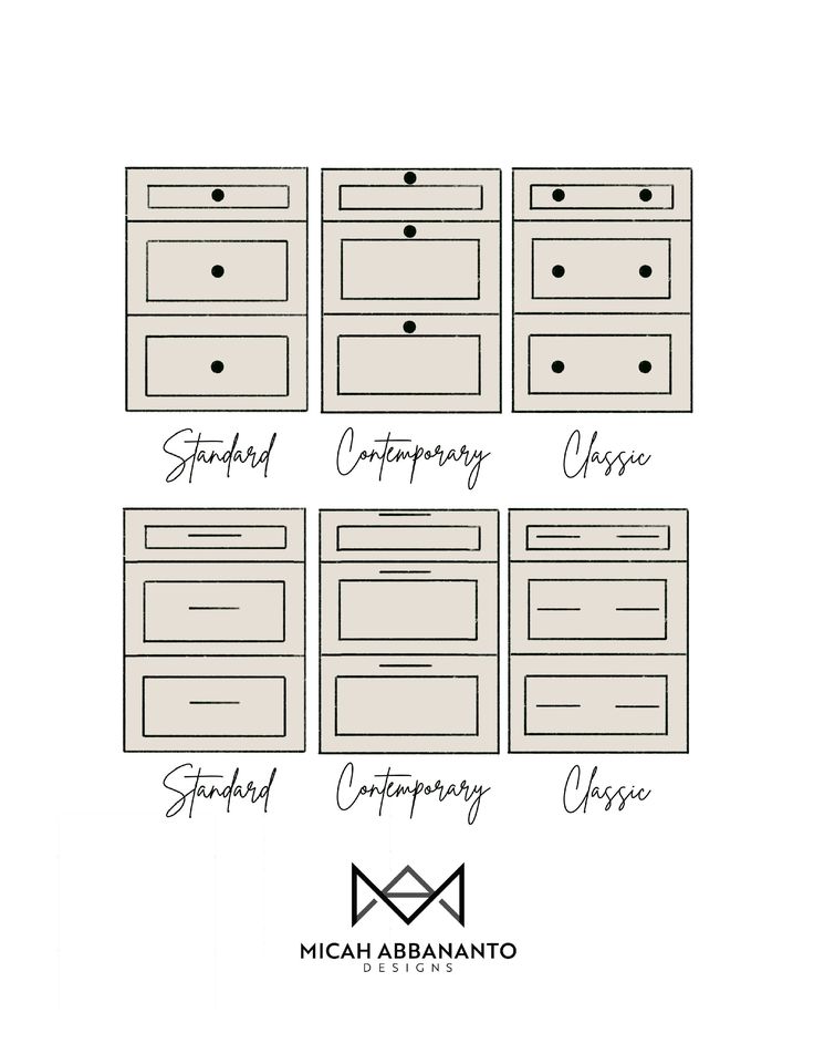 the different types of cabinets are shown in black and white, including one for each cabinet