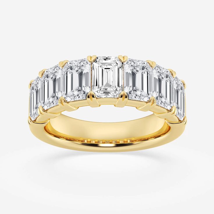 5 ctw Emerald Lab Grown Diamond Seven Stone Anniversary Band 14K Yellow Gold, FG, SI1 Emerald Cut Wedding Band, Future Engagement Rings, Emerald Cut Moissanite, Wedding Anniversary Rings, Half Eternity Band, Emerald Stone, Anniversary Bands, Ring Diamond, Emerald Cut Diamonds