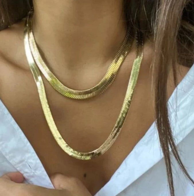 Snake Chain Necklace .25" Wide Chain 14K Gold Plated Stainless Steal Length 18" Great Piece For Layering Rad & Rae Flat Snake Chain, Celtic Knot Necklace, Floral Statement Necklace, Fall Pics, Faceted Bead Necklace, Mesh Necklace, Expensive Jewelry Luxury, Snake Chain Necklace, Stainless Steal