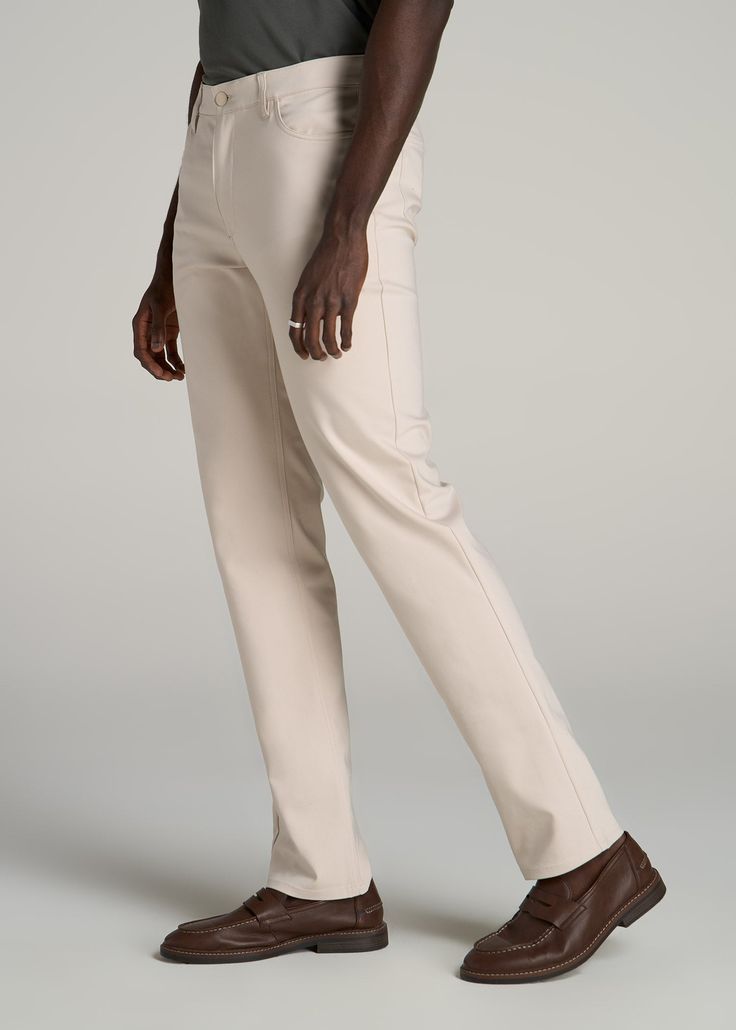 Stay Effortlessly On-Trend in Our 365 Stretch 5-Pocket Pants for Tall Men Unmatched Style in Every Stitch Our 365 Stretch 5-Pocket Men's Tall Pants are all about offering year-round style and an ideal fit. Designed for tall men, these extra-soft pants offer a sleek, tapered fit that's perfect for any event. Experience a new standard in tall men's pants that are as wrinkle resistant as they are comfortable, making them an essential for life on the go. Tapered fit, tailored for tall men over 6' Ex Classic Slim Fit Pants With 5-inch Inseam, Slim Fit Semi-formal Chinos With Pockets, Stretch Tapered-leg Chinos With Pockets, Casual Chinos With Pockets And 4-way Stretch, Slim Fit Cotton Chinos With 5-inch Inseam, Tall Pants, Soft Pants, Tapered Pants, Pocket Pants