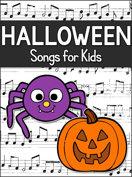 the halloween song for kids with music notes and a purple spider on it's face