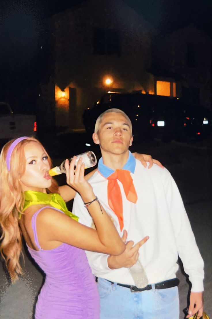 Halloween couples costume Brittany And Justin Costume, Halloween Costumes Fred And Daphne, Daphne Couples Costume, Freddy And Daphne Costume Couple, Car Couple Halloween Costumes, Dorothy And Toto Costume Couple, Best Couples Costumes 2023, Fred And Daphne Costume Halloween, Fred And Daphne Halloween Costume