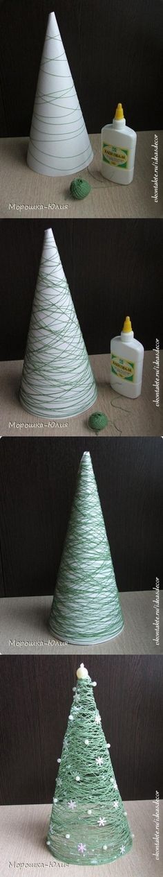 three different angles of a christmas tree made out of plastic cups and paper machs