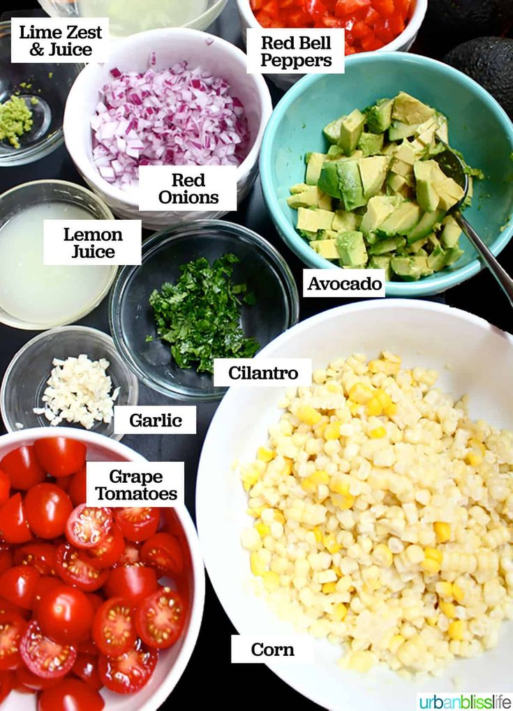 the ingredients for this salad are shown in bowls