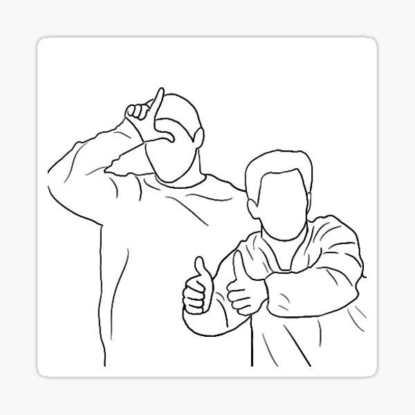 a drawing of two men giving thumbs up to each other with one man holding his arm out