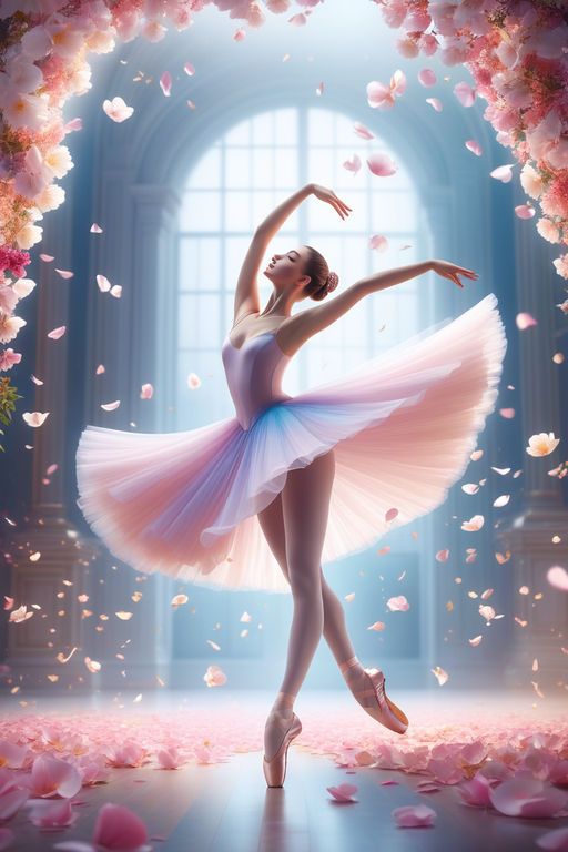 a ballerina in a pink tutu is surrounded by petals