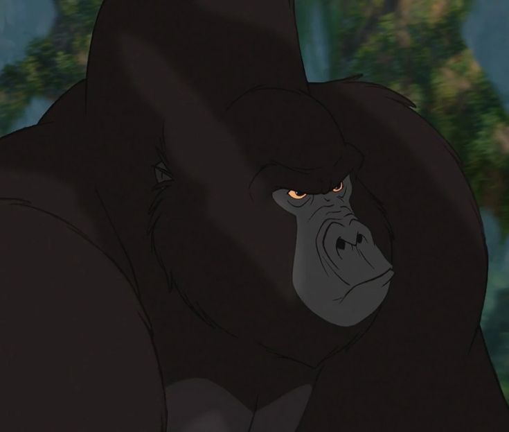 the gorilla is staring at something in the distance