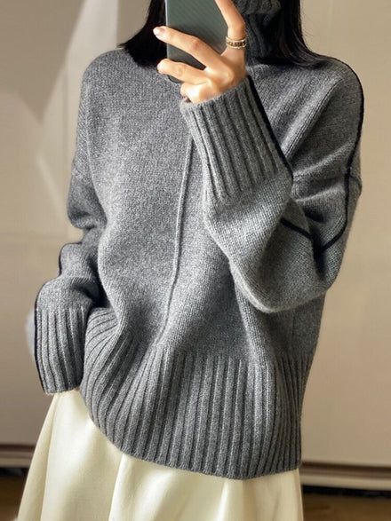 Turtleneck, solid, knit sweater - available in 3 colors.    MATERIALS   · 90% Cashmere, 10% Wool CARE   Hand wash at max. 30ºC/86ºF    Do not use bleach    Iron at a maximum of 110ºC/230ºF     Do not dry clean    Do not tumble dry Elegant Cashmere Sweater For Fall, Soft Knit Cashmere Sweater, Cashmere Tops For Winter, Winter Cashmere Top, Fall Fine Knit Sweater With Funnel Neck, Elegant Wool Sweater For Winter, Cashmere Sweater With Funnel Neck For Winter, Gray Cashmere Sweater With Ribbed Collar, Classic Gray Sweater For Workwear