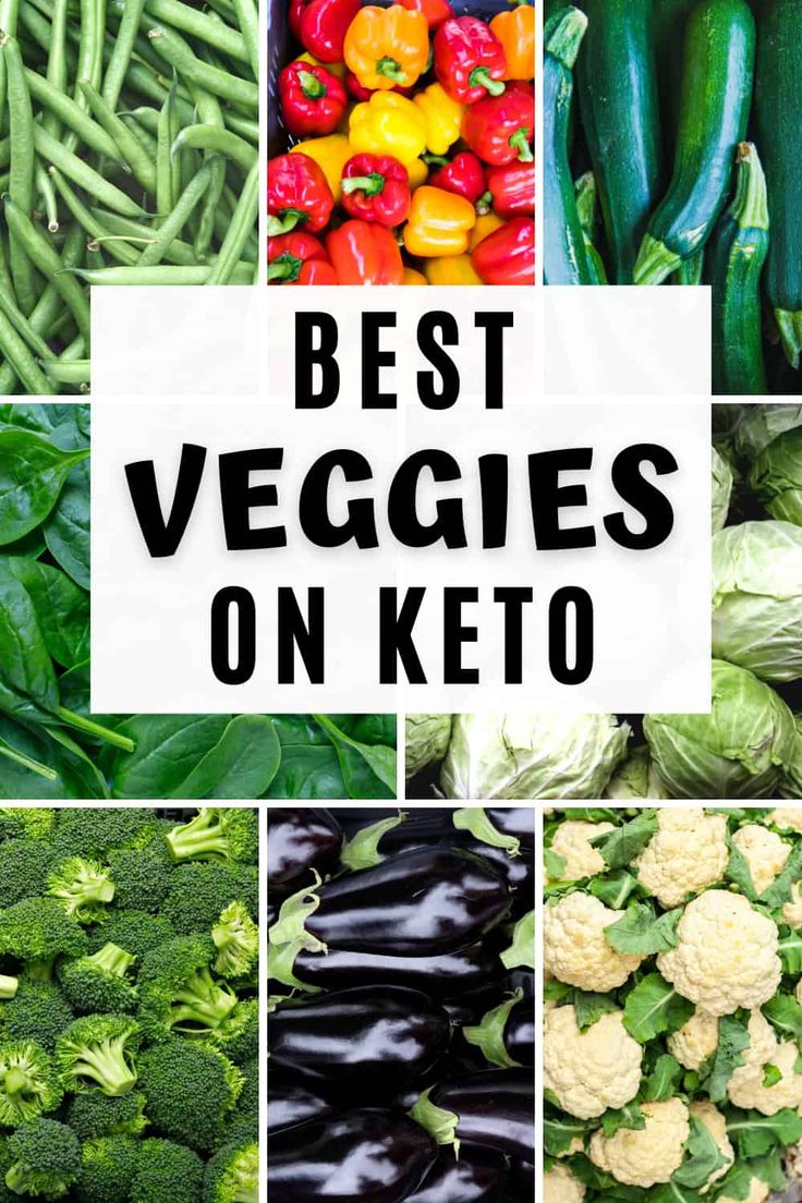 the words best veggies on keto are surrounded by pictures of vegetables and broccoli