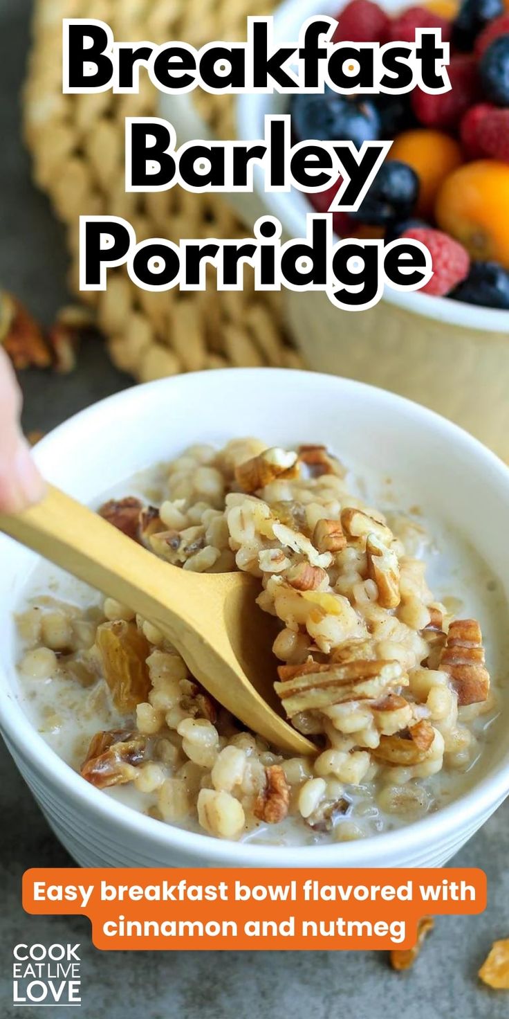 breakfast barley porridge with cinnamon and nutmeal