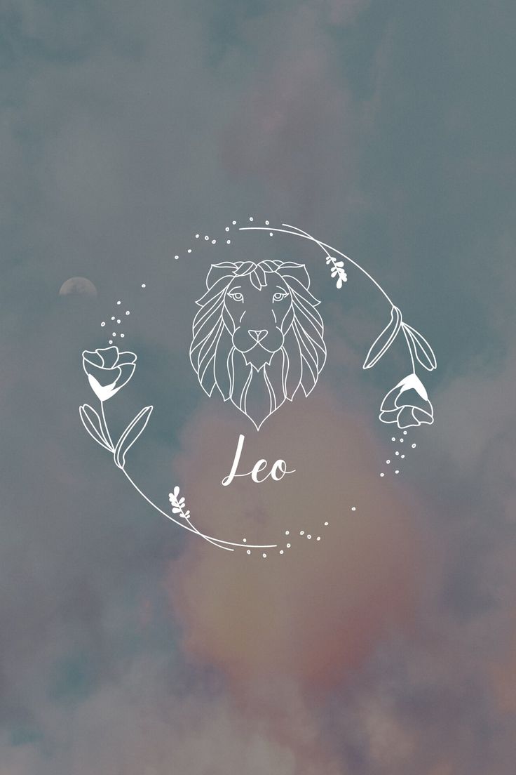 the leo zodiac sign with flowers and leaves on it's side, against a cloudy sky