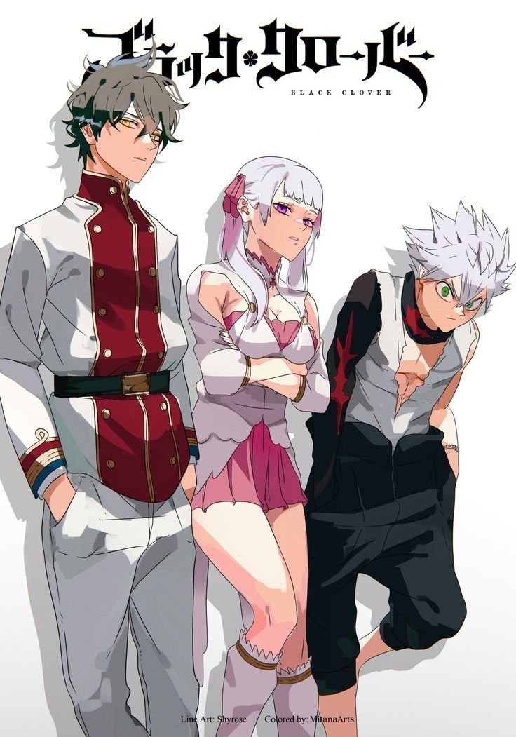 three anime characters standing next to each other