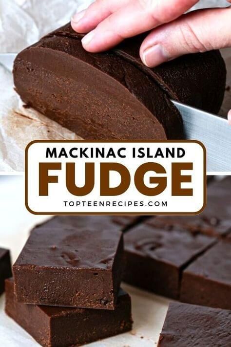 chocolate fudge is being cut into pieces with a knife