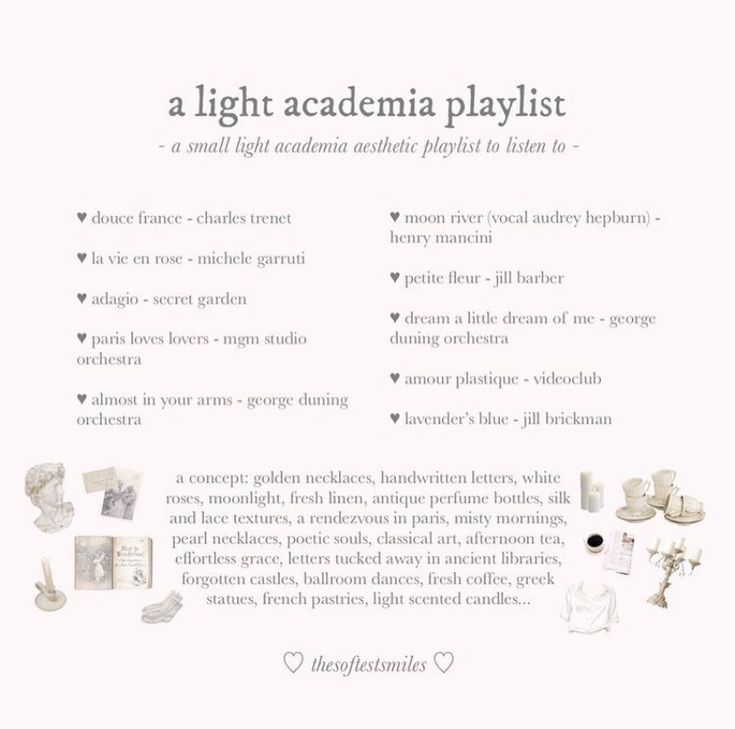 an advertisement for a light academy playlist with various items on it's side