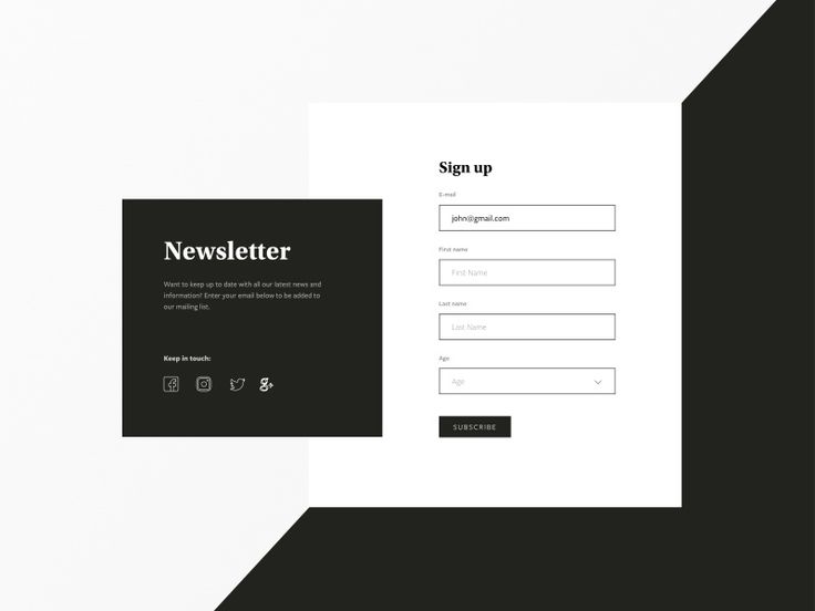 a black and white sign up form next to a computer screen with the word newsetter on it