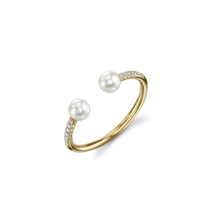 Yellow Gold Pearl Diamond Ring With Accents, Yellow Gold Rings With Diamond Accents And Pearl, Fine Jewelry Yellow Gold Pearl Ring With Diamond Accents, Yellow Gold Akoya Pearl Promise Ring, Layering Diamond Necklaces, Breastmilk Jewelry, Pearl Cuff, Silver Diamond Ring, Cuff Ring