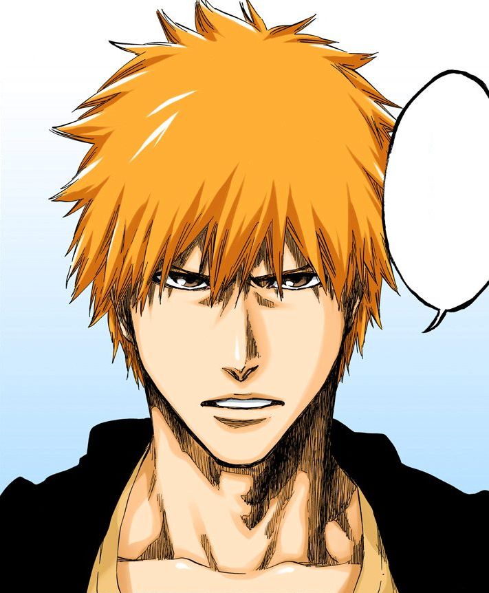 an anime character with orange hair has a speech bubble above his head