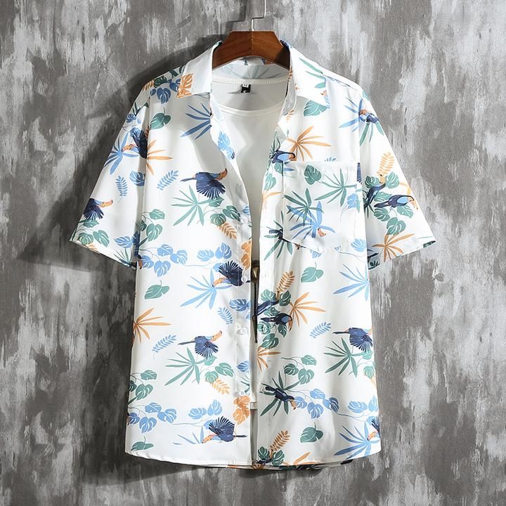 Men's Summer Casual Short-Sleeved Cotton Shirt | ZORKET Casual Short Sleeve Shirt With Plant Print, White Camp Collar Shirt For Summer, Long Sleeve Shirt With Plant Print For Summer, Summer Long Sleeve Shirt With Plant Print, Casual Hawaiian Shirt With Plant Print, White Shirt With Casual Collar For Vacation, White Button-up Hawaiian Shirt For Spring, White Casual Shirt With Casual Collar, Casual Shirt With Plant Print