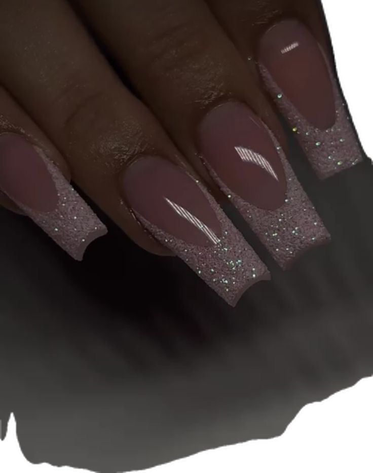 New Years Nails Ballerina, Pink Silver Prom Nails, Coffin French Tip Nails With Glitter, Birthday Nail Inspo Coffin, Birthday Nails Ballerina, Cute Formal Nails, Nice French Tip Nails, Mail Inspo Winter, Pretty Nail Ideas Acrylic Long