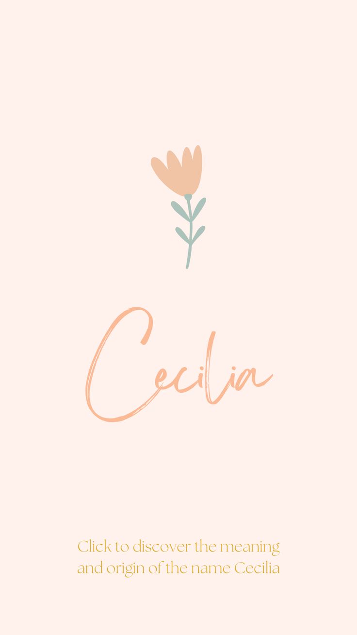 the word cecilia written in cursive writing on a pink background with an orange flower