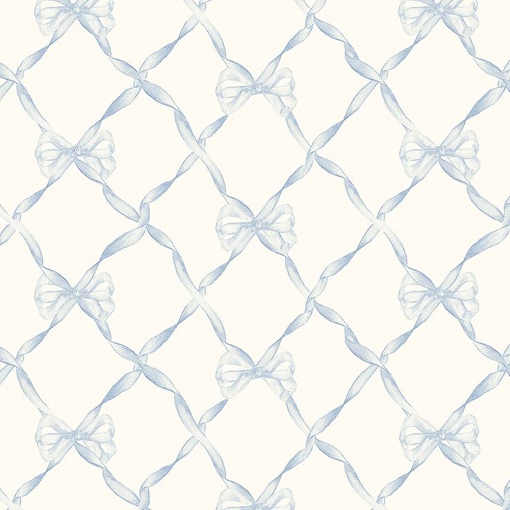 a blue and white wallpaper with bows on it