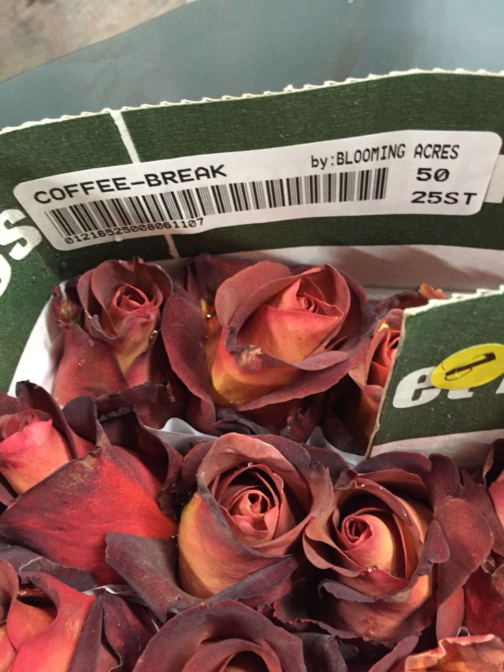 some red roses are in a box with a price label on it for coffee - break