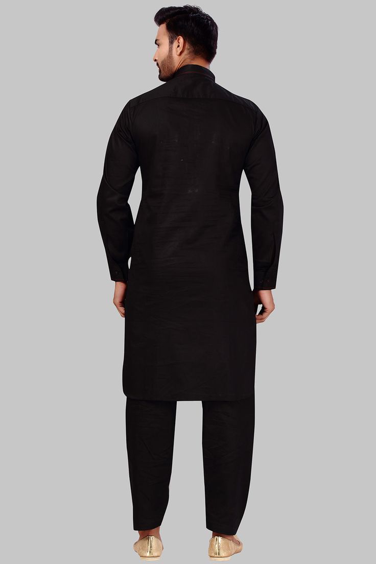 Product Features: Top Color: Black Bottom Color: Black Work: Solid Top Fabric: Fine poly and cotton mix Bottom Fabric: Fine poly and cotton mix Pack Of: 1 Pathani : 1 Salwar Occasion: Partywear Disclaimer: There will be slight difference in digital to actual image Black Dabka Sherwani Straight Kurta, Black Sherwani With Pallu, Straight Kurta Style, Traditional Black Straight Kurta Sherwani, Full Black Kurta Pajama Men, Solid Kurta Set, Black Semi-stitched Jamawar Kurta, Silk Anarkali, Large Dangle Earrings, Silk Clutch