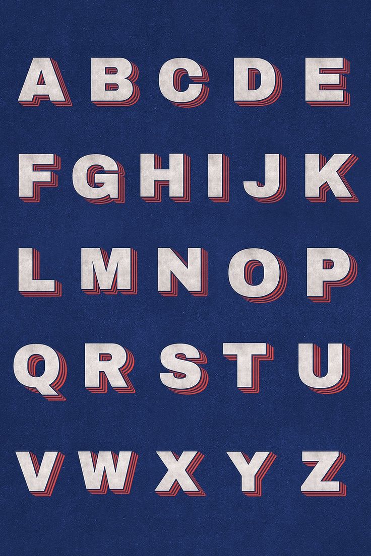 the upper and lower letters are in red, white, and blue stripes on a dark blue background